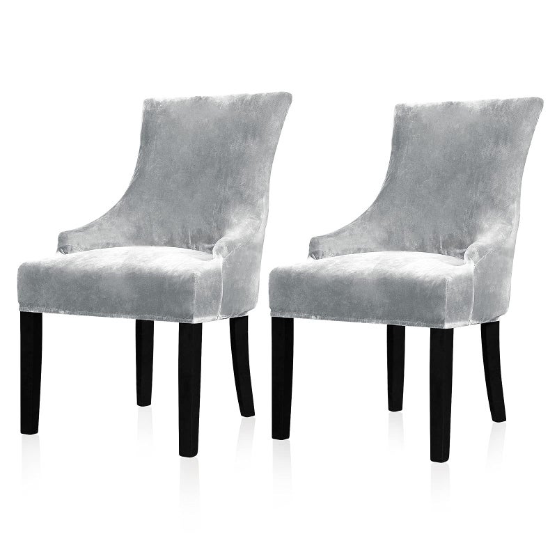Lellen Velvet Stretch Wingback Chair Cover Slipcover - Reusable Protector Cover for Dining Room Banquet Home Decor etc Machine Washable Hand Washable (Silver Grey, 2PC) - Image 1